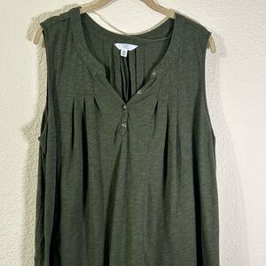 Time and Tru Olive Green Sleeveless Plus Size Womens Top Flowy Summer Country XX
